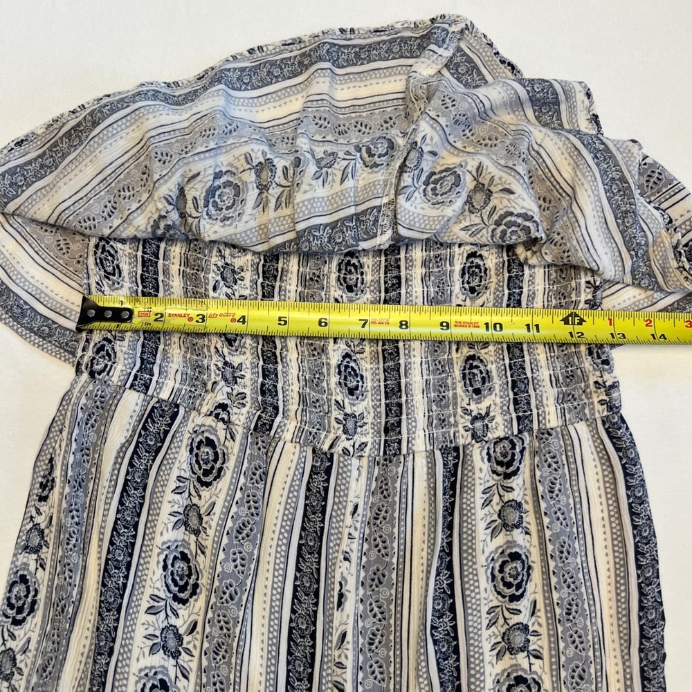 American Eagle Blue White Floral Boho Wide Leg Strapless Smocked Jumpsuit Size M - Picture 6 of 8
